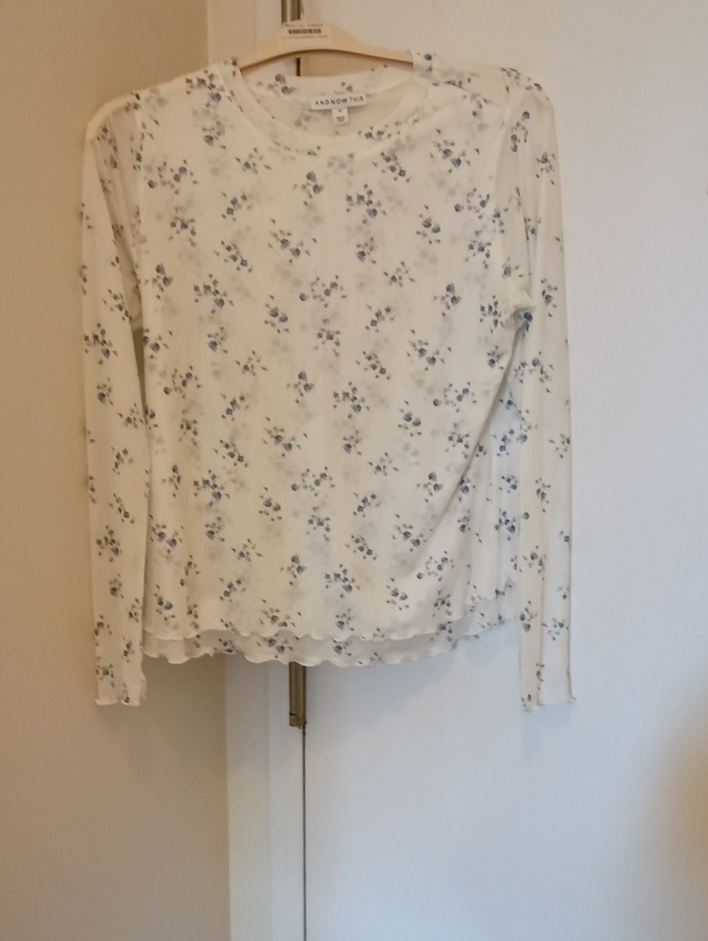 And Other Stories White Long-Sleeve Floral Crewneck Top
